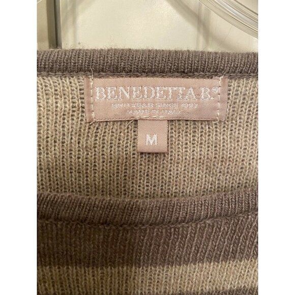 Benedetta B Sz M Women’s Tan Cream Stripe Wool Cashmere Pullover Sweater - Picture 3 of 5